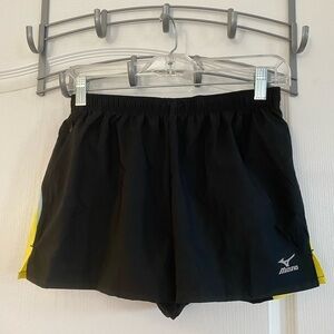 Women's Mizuno Small Mustang Black Lemon Running Shorts NWT